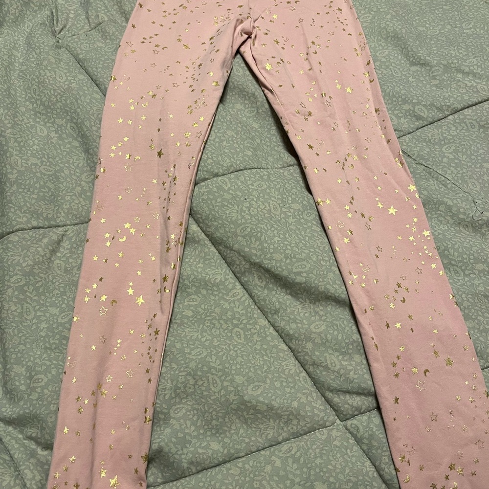 Old Navy Rose Pink Leggings with Metallic Gold Stars